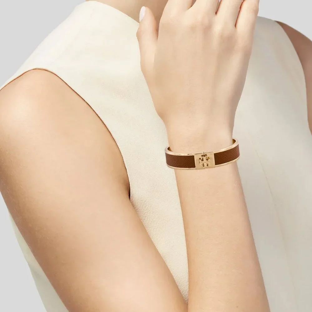 Tory Burch Leather Inlay Hinged Bangle Bracelet - Picture 10 of 10